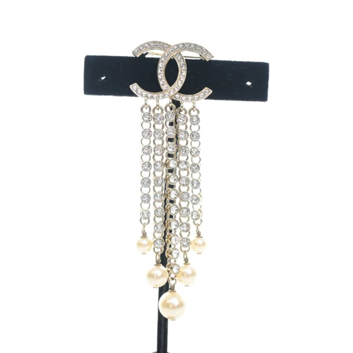 Chanel CC Crystal Pearl Drop Brooch - Image 2