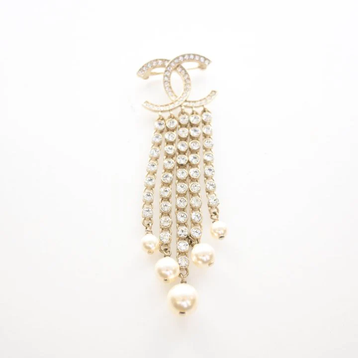 Chanel CC Crystal Pearl Drop Brooch - Image 3