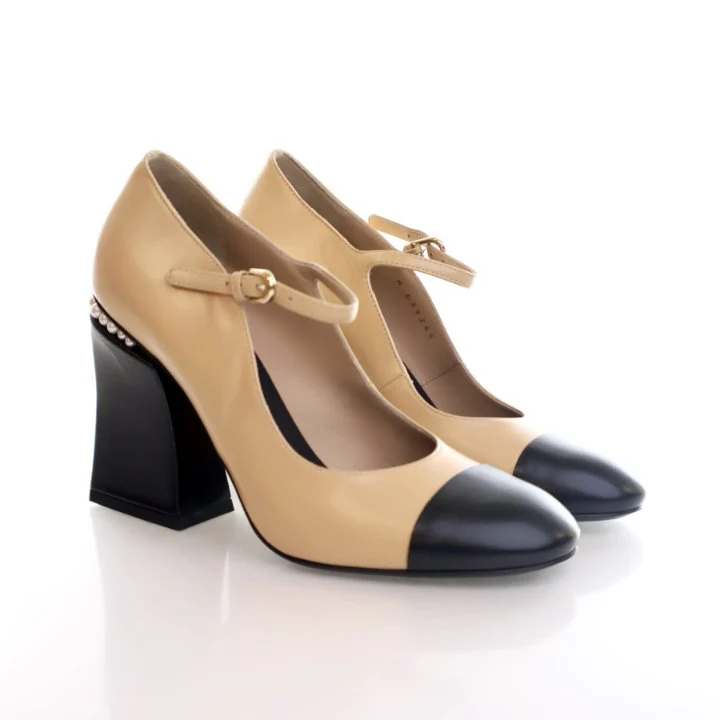 Chanel CC Pearl Mary Jane Pumps Sz 38