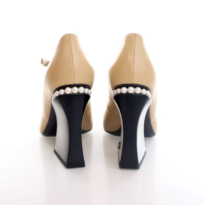 Chanel CC Pearl Mary Jane Pumps Sz 38 - Image 3