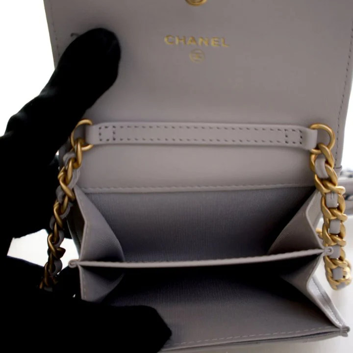 Chanel Lambskin 19 Card Holder On Chain - Image 12