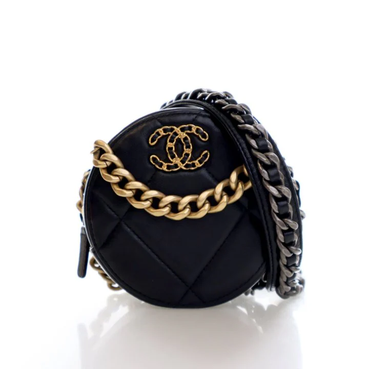 Chanel Lambskin 19 Round Clutch With Chain