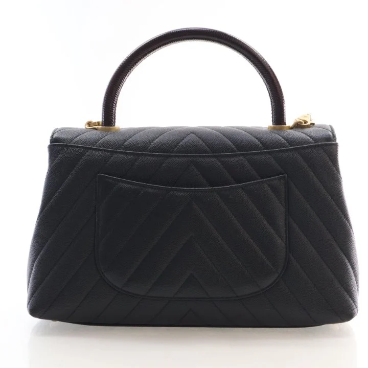 Chanel Medium Caviar Chevron Lizard Coco Handle Bag - Image 12