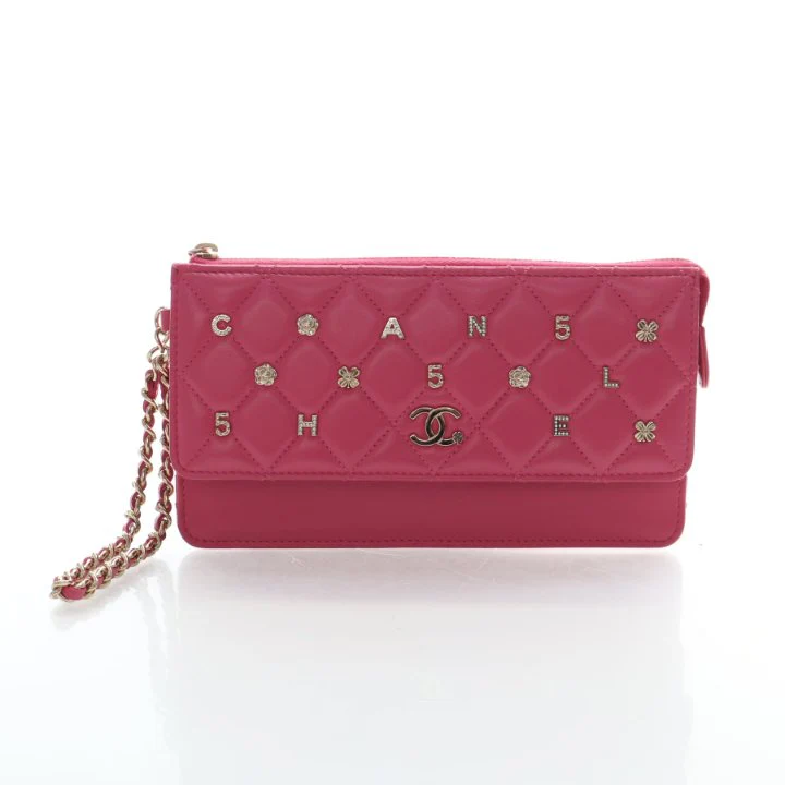 Chanel Medium Lambskin Quilted Charms CC Clutch With Chain