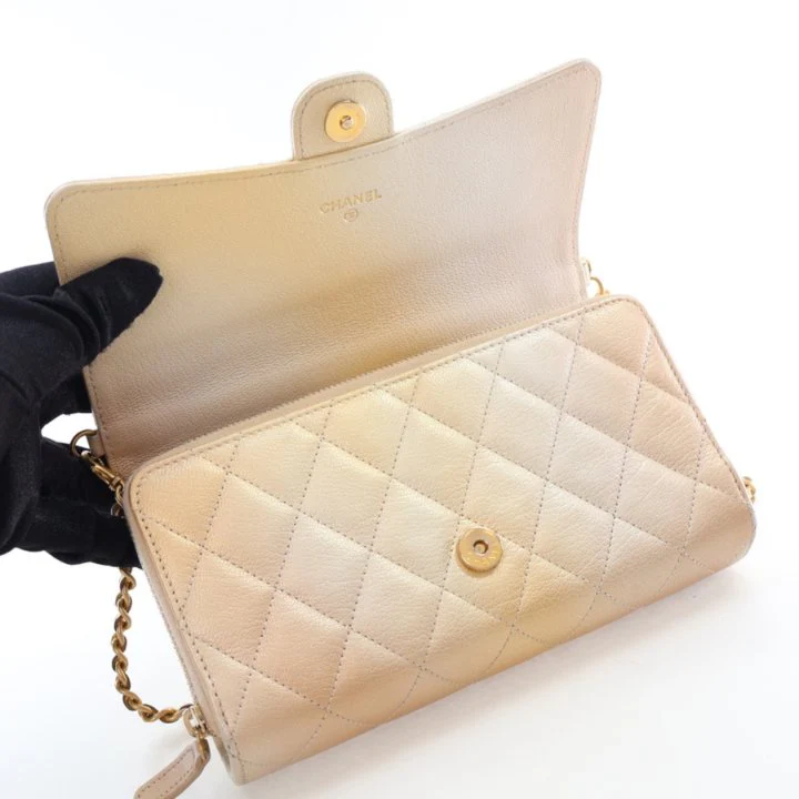 Chanel Metallic Lambskin Phone Holder Wallet On Chain (WOC) - Image 12