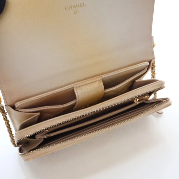 Chanel Metallic Lambskin Phone Holder Wallet On Chain (WOC) - Image 13