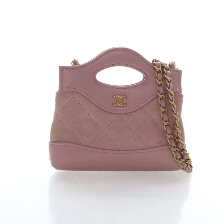 Chanel Micro Suede Shiny Calfskin Quilted 31 Shopping Bag