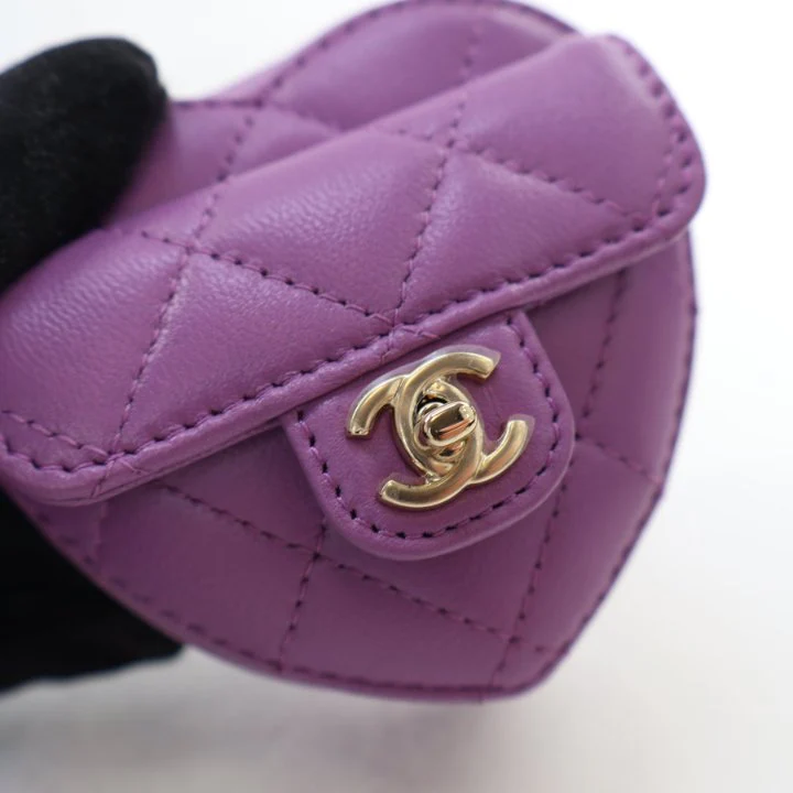 Chanel Mini Purple Lambskin CC In Love Heart Bag - Image 4
