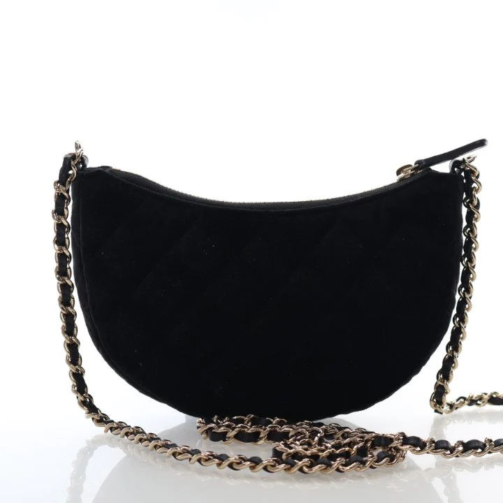 Chanel Mini Velvet Crystal CC Quilted Chain Hobo - Image 10