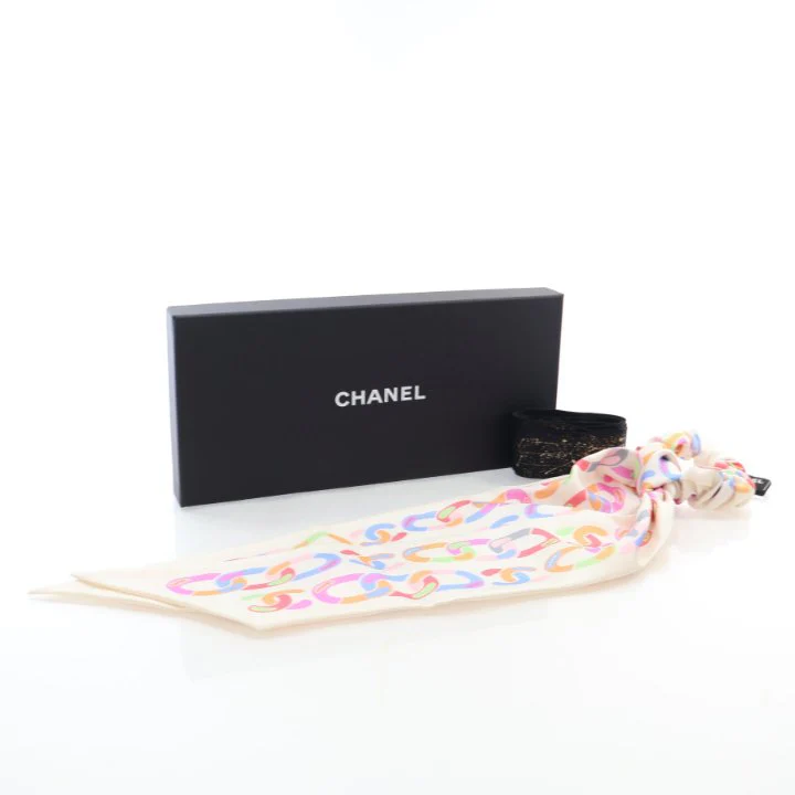 Chanel Multicolor Silk Twill Hair Tie - Image 6