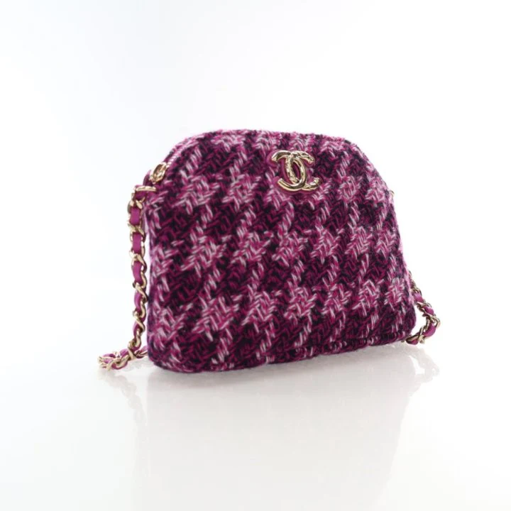 Chanel Purple Tweed Houndstooth Clutch On Chain - Image 2