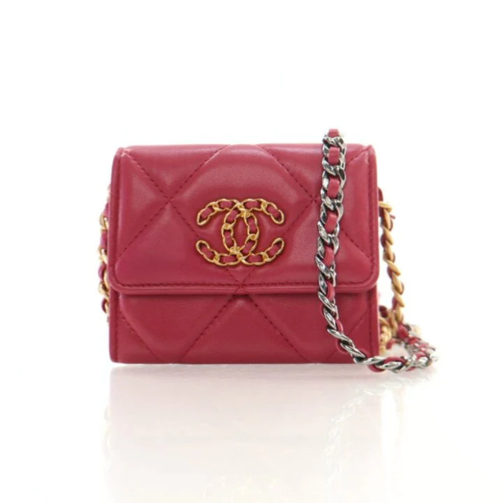 Chanel Red Lambskin 19 Cardholder on Chain
