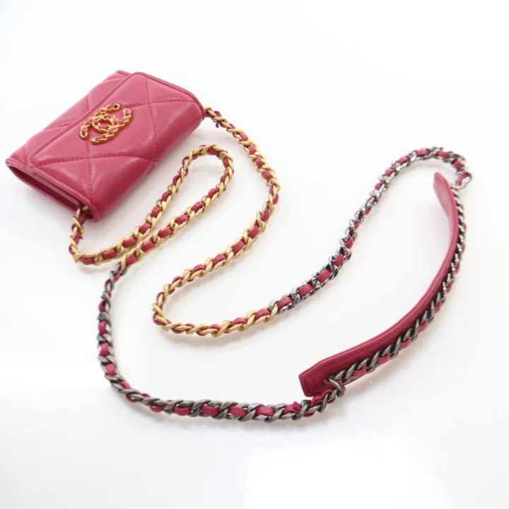 Chanel Red Lambskin 19 Cardholder on Chain - Image 10