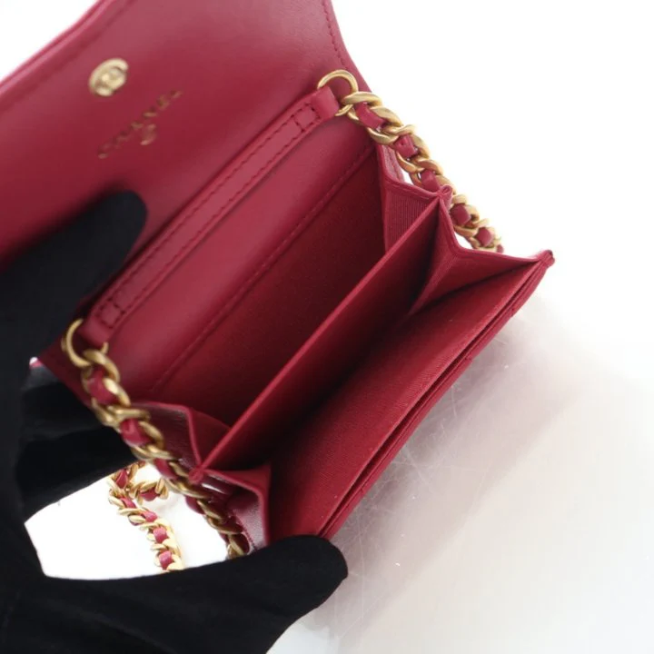 Chanel Red Lambskin 19 Cardholder on Chain - Image 13