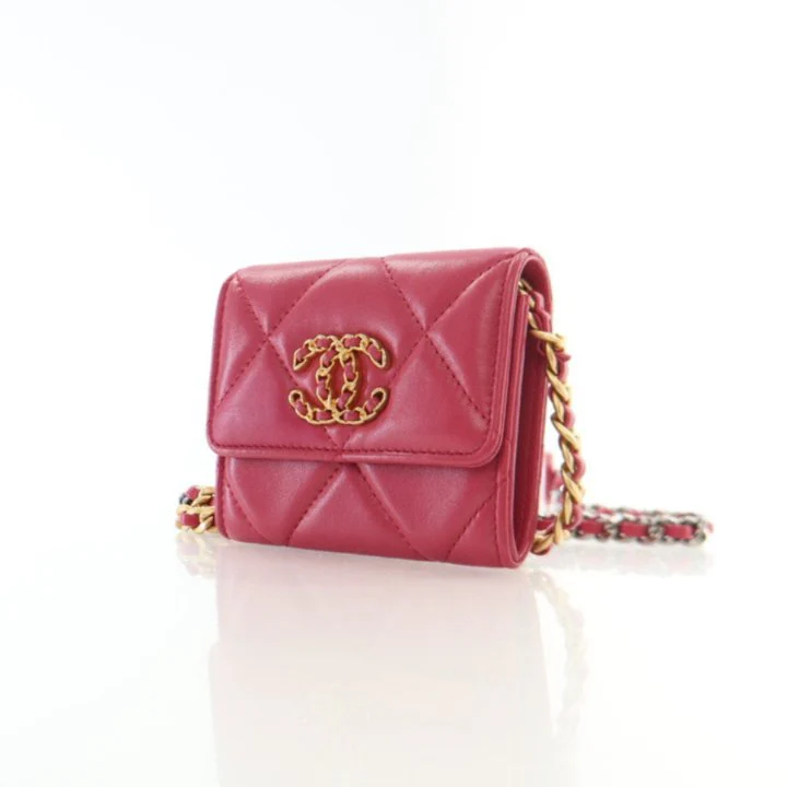 Chanel Red Lambskin 19 Cardholder on Chain - Image 3
