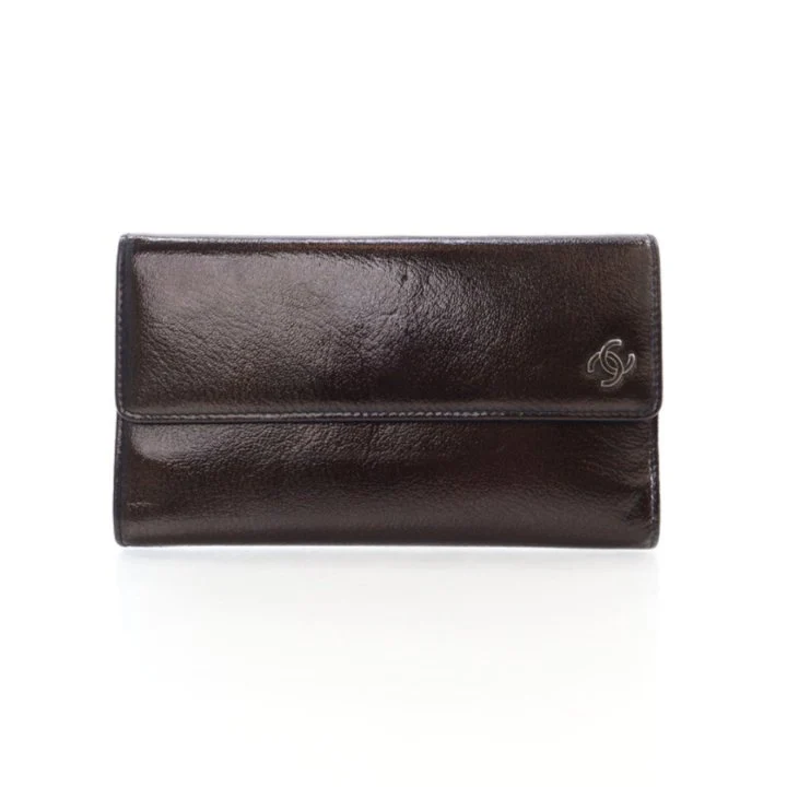 Chanel Vintage Brown Patent Trifold Continental Flap Wallet