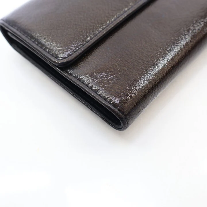 Chanel Vintage Brown Patent Trifold Continental Flap Wallet - Image 6