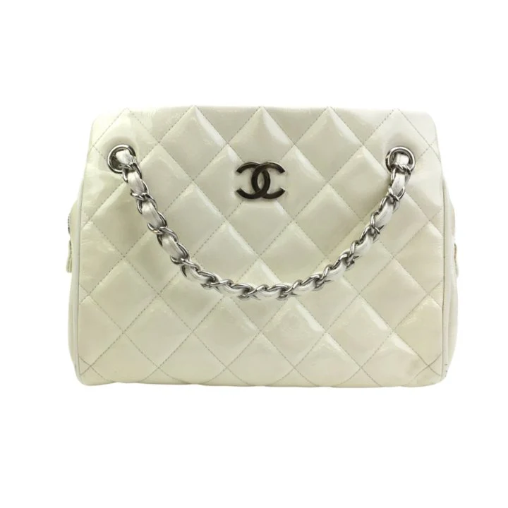 Chanel Vintage White Patent Quilted Timeless Tote