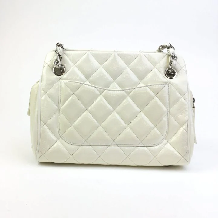 Chanel Vintage White Patent Quilted Timeless Tote - Image 11
