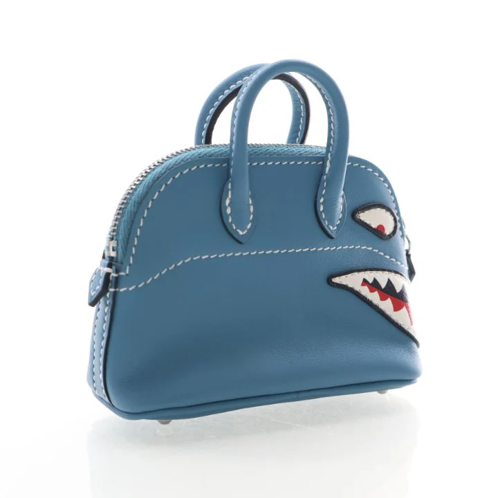 Hermes Bleu Jean Swift Bolide Shark Bag Charm Mini - Image 2