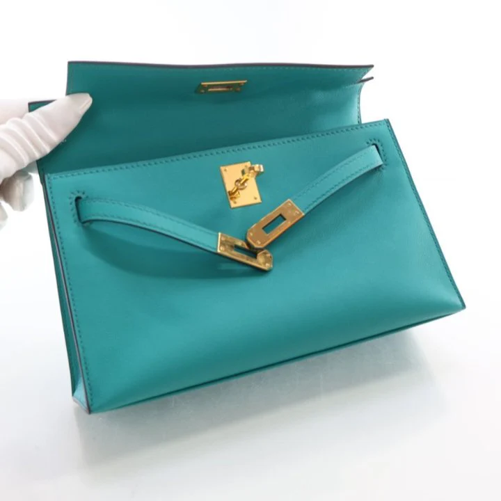 Hermes Bleu Paon Swift Kelly Pochette - Image 15