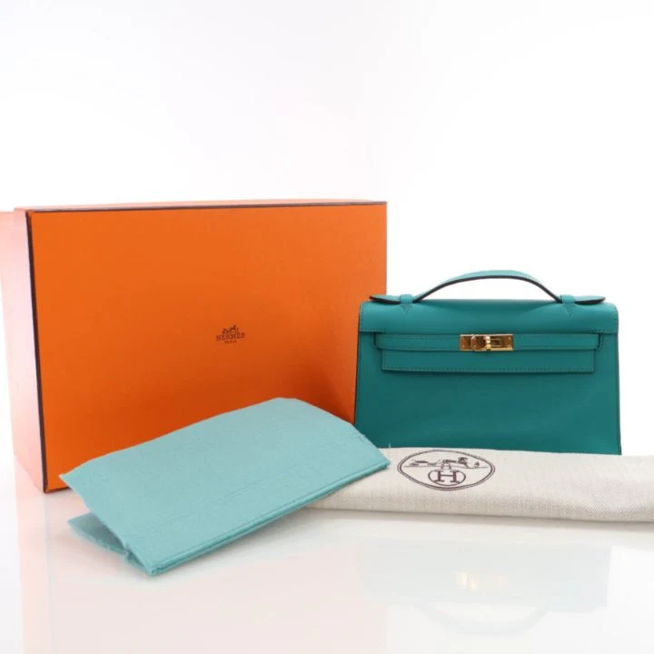 Hermes Bleu Paon Swift Kelly Pochette - Image 17
