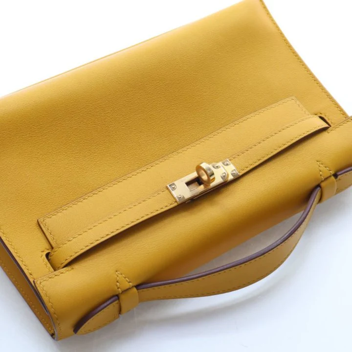 Hermes Jaune Ambre Swift Kelly Pochette - Image 10