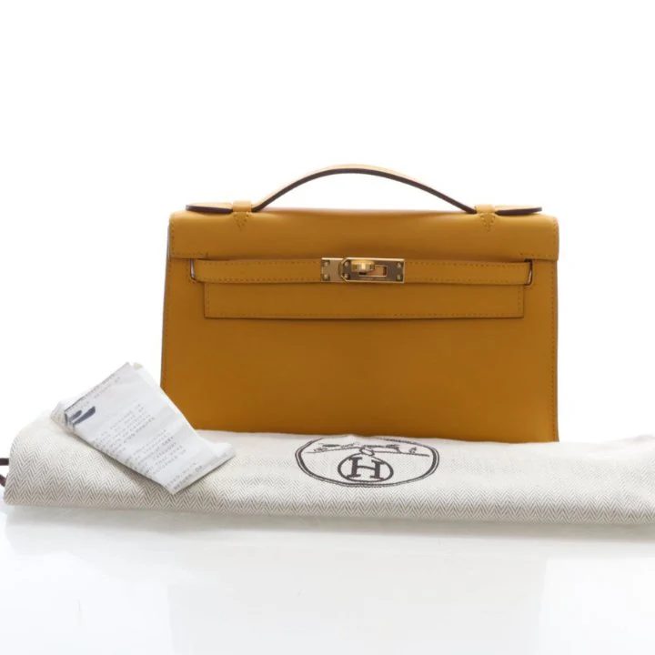 Hermes Jaune Ambre Swift Kelly Pochette - Image 15