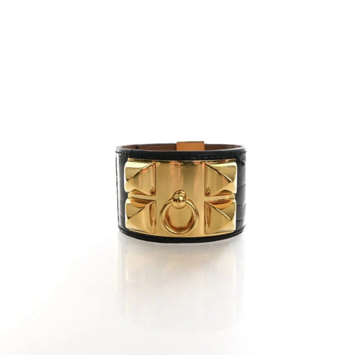 Hermes Noir Alligator Collier De Chien Bracelet