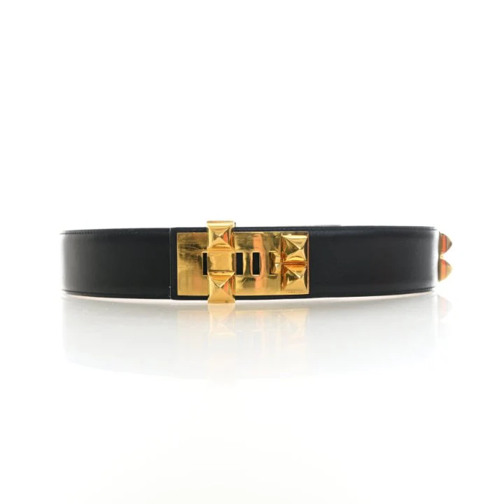 Hermes Vintage Noir Swift Collier De Chien Belt Sz 72
