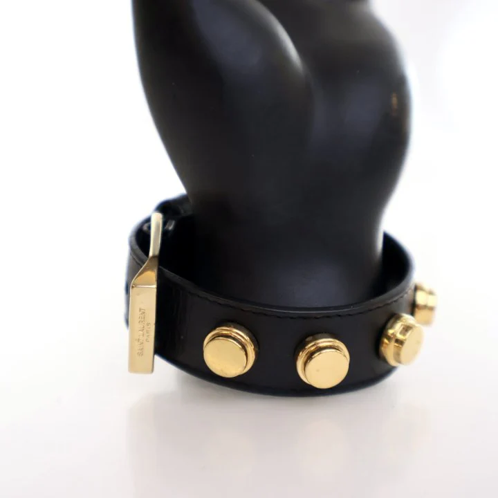 Saint Laurent Calfskin De Force Studded Bracelet - Image 4